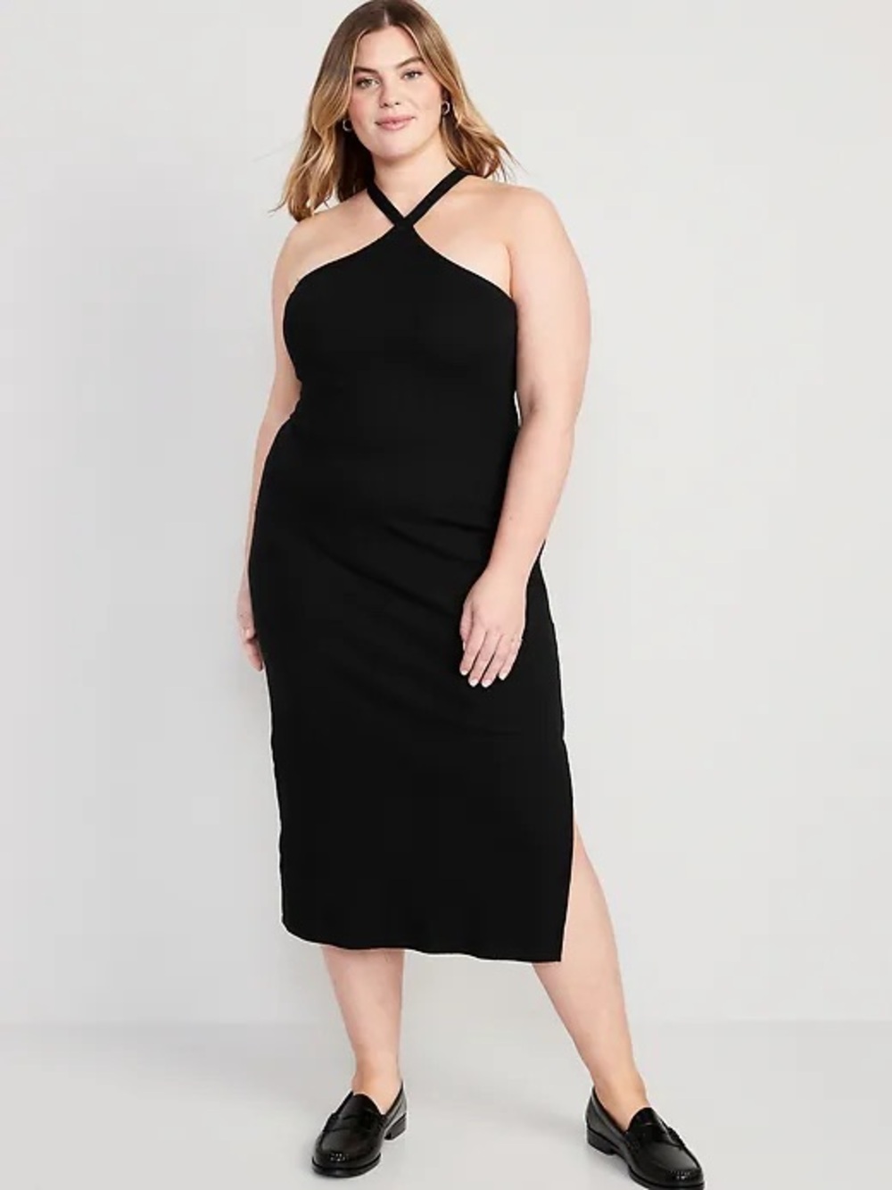 New Old Navy Black Rib Knit Halter Midi Dress Women’s Size Large
